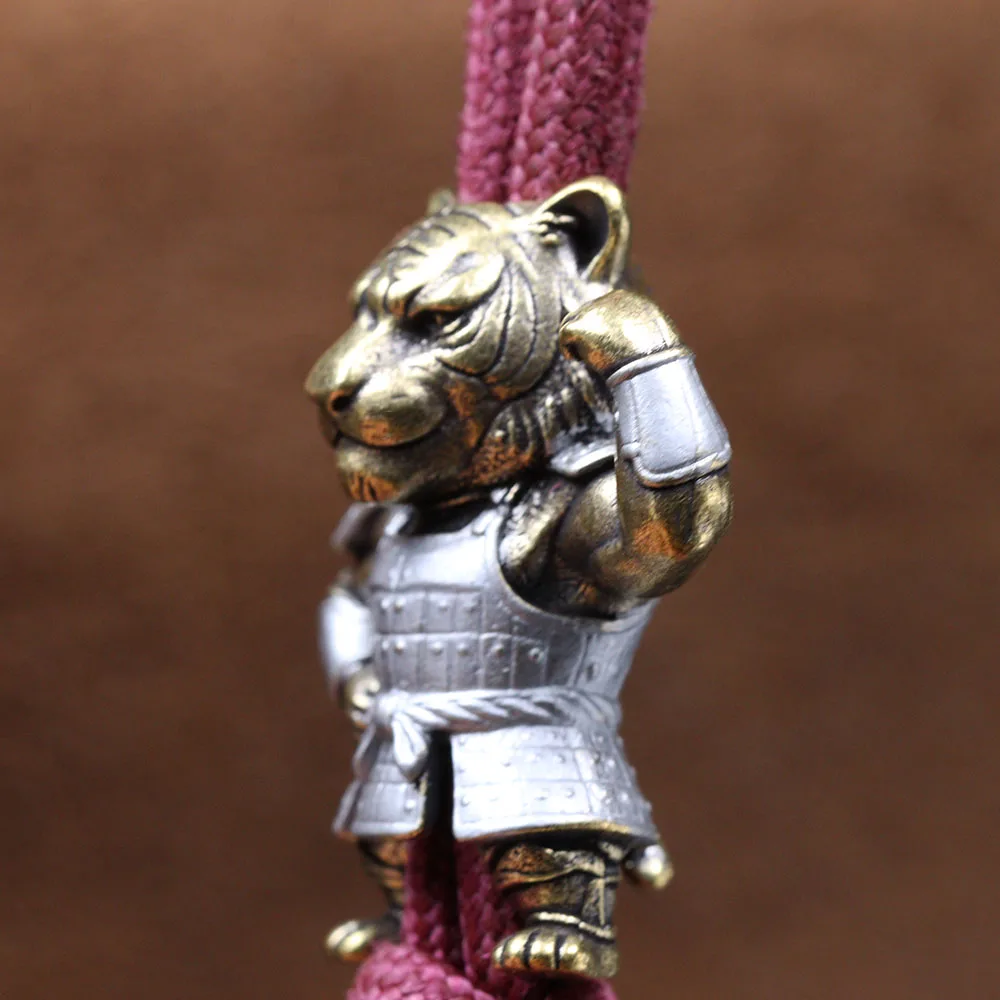 Armor Tiger Warrior Brass Knife Beads EDC DIY Paracord Woven Bracelets Lanyard Pendant Accessories Outdoor Tool Hangings Charms