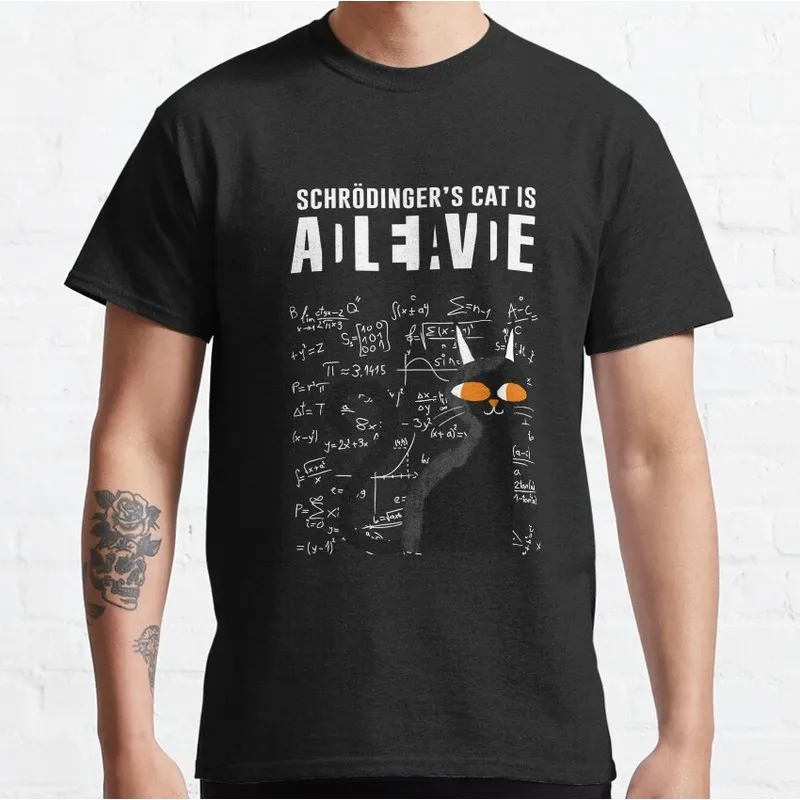 Schrodingers cat dead or alive Graphic T-Shirt Short Sleeve Quantum Physics Funny Science Casual Streetwear Unisex Tee S-6XL