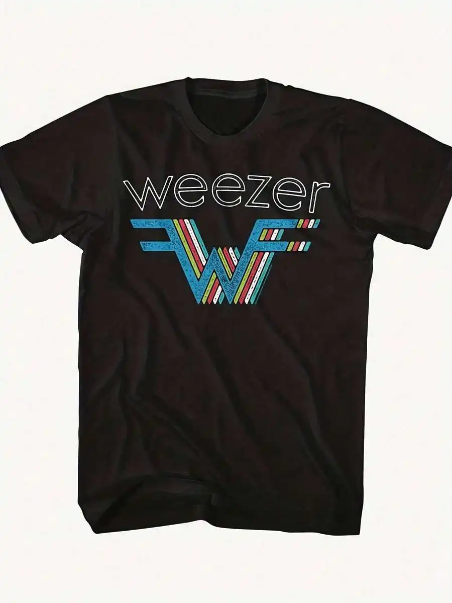 Weezer Rock Band 3D Multi-Colored Stacked Logo Adult Short Sleeve T-Shirt Tee