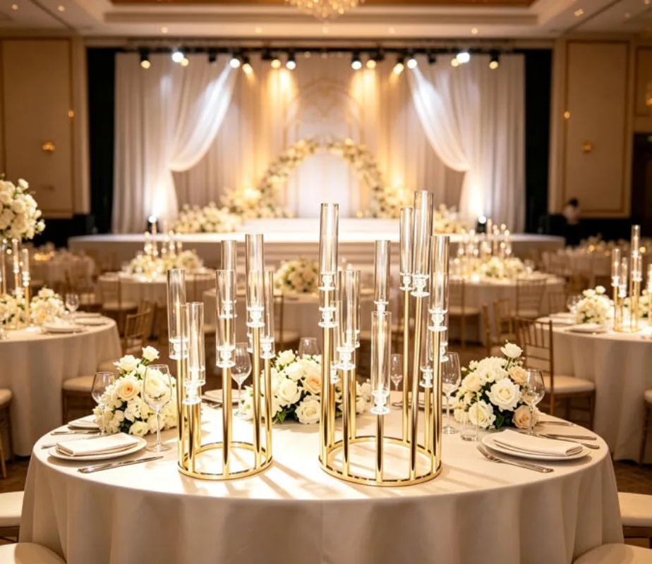 Metal Holders Acrylic Candlesticks Flower Vases Wedding Table Centerpiece Pillar Stand Road Lead Party Decoration