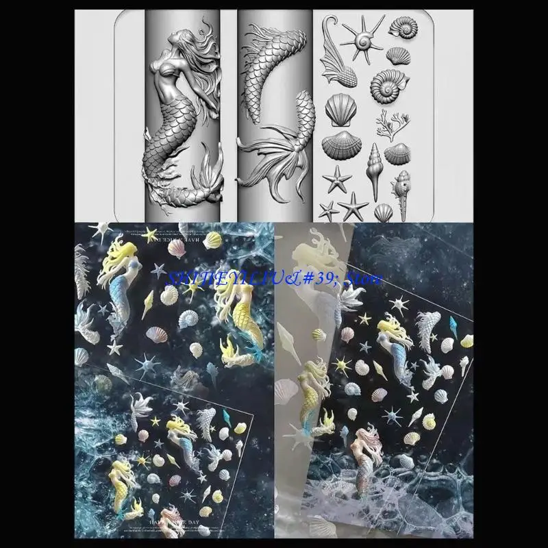 

E21F Силиконовая форма для изготовления шармов для ногтей с быстросъемным инструментом для изготовления морских узоров