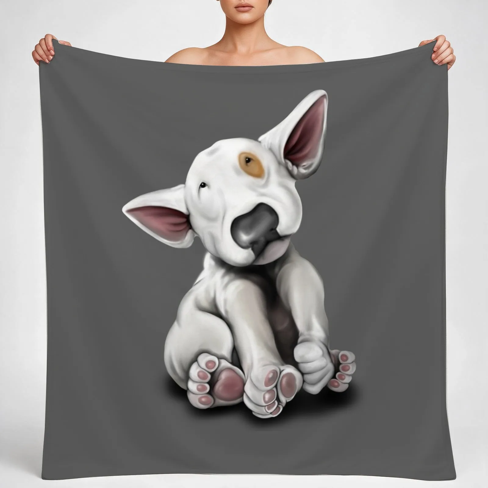 Bullterrier Puppy Throw Blanket couch cozy soft plush fuzzy picnic outdoor blanket