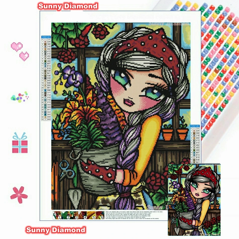 

DIY Diamond Painting Cross Stitch Kits Girl Flower 5d Full Drill Mosaic Embroidery Cartoon Picture Rhinestone Home Room Decor