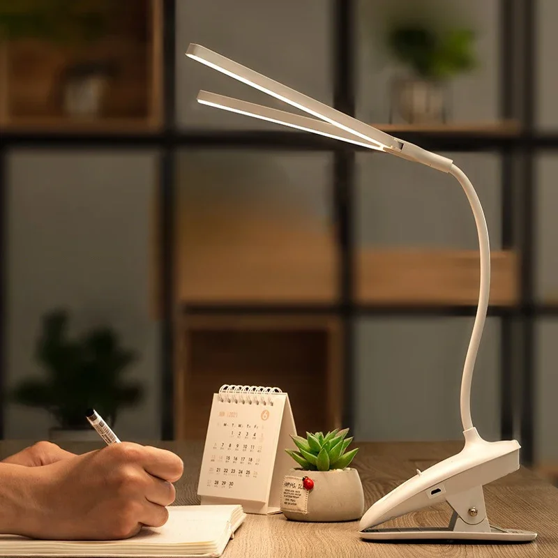 

LED Double-headed Reading Table Lamp with Clip Touch Control Dimmable Light Eye Protection Mobile Phone Holder Led Desk Lamps