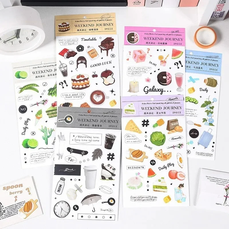 2 Sheets Decoration Sticker Stationery Gifts Weekend Series Hand Account Phone Laptop Luggage DIY Graffiti Waterproof Sticker