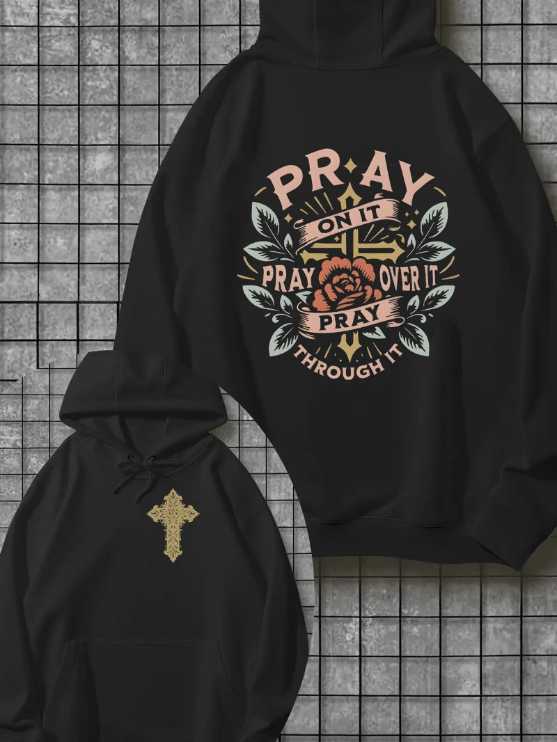 

2025 Autumn and Winter Mens Heavyweight Hooded Sweatshirt Double Sided Prayer Rose High-end Luxury Is for Both Men and Women Top