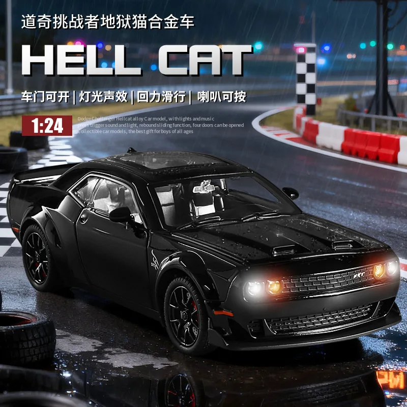 1: 24 Hellcat alloy sports car model, regenerative sound and light garage model, American muscle car toy collection