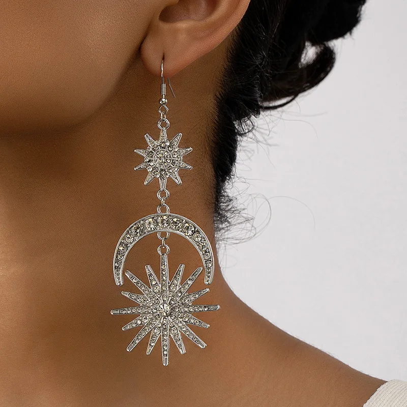 Exaggerated Hexagram Earrings For Moon Metal Geometric Ear Accessories Holiday Party Gift Fashion Jewelry BE073