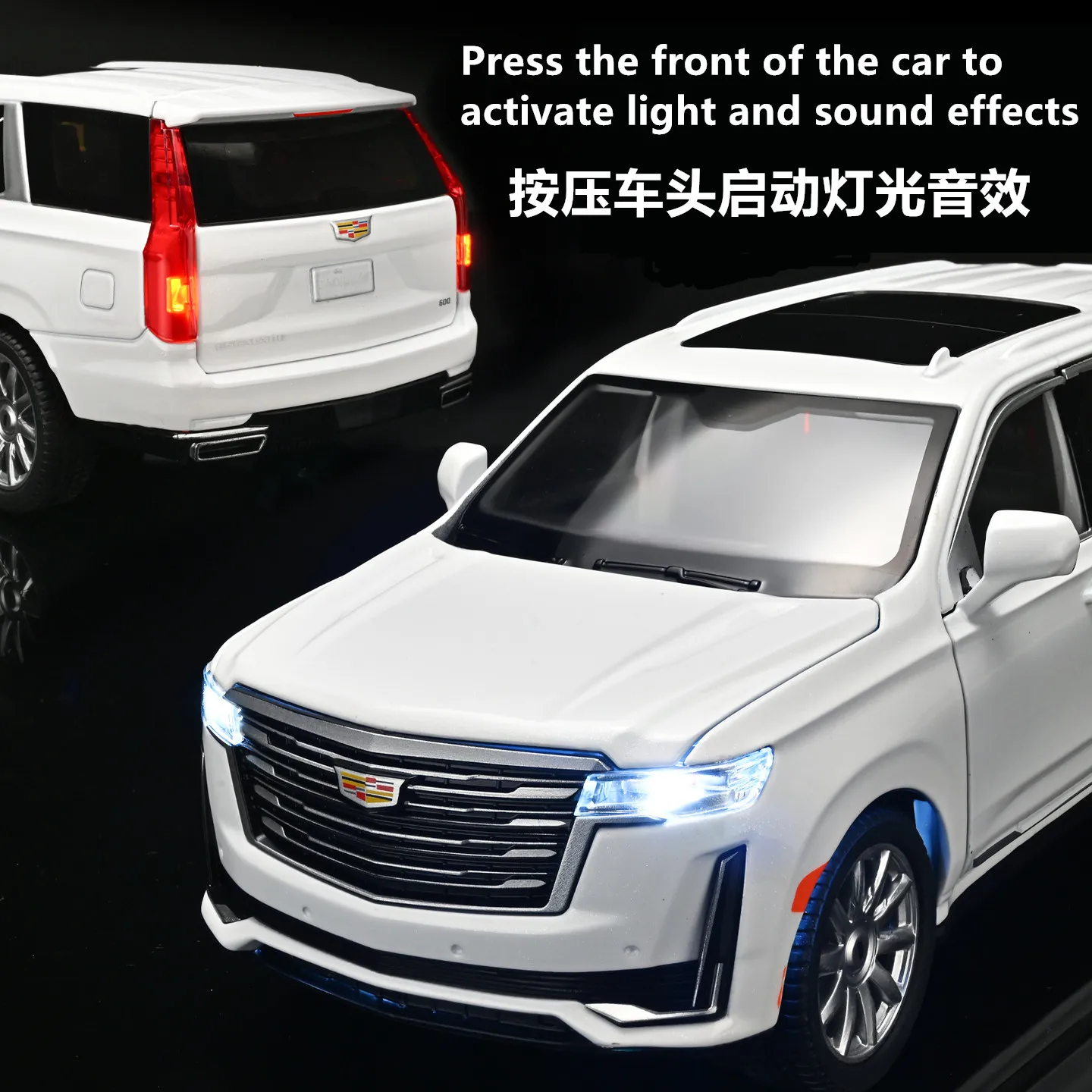 Officially Licensed 1:24 Cadillac Escalade Diecast Alloy Model,Sound&Light,pull-back,Collectible Vehicle Toy gift,Trendy Toy