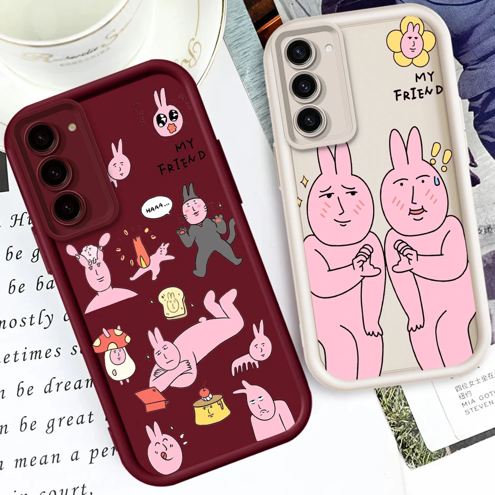 

Pink Rabbit Ugly Cute Cartoon For Samsung Note 20 S24 S23 S22 S21 S20 Ultra Plus FE A25 A23 A22 A15 A31 5G Eye Ladder TPU