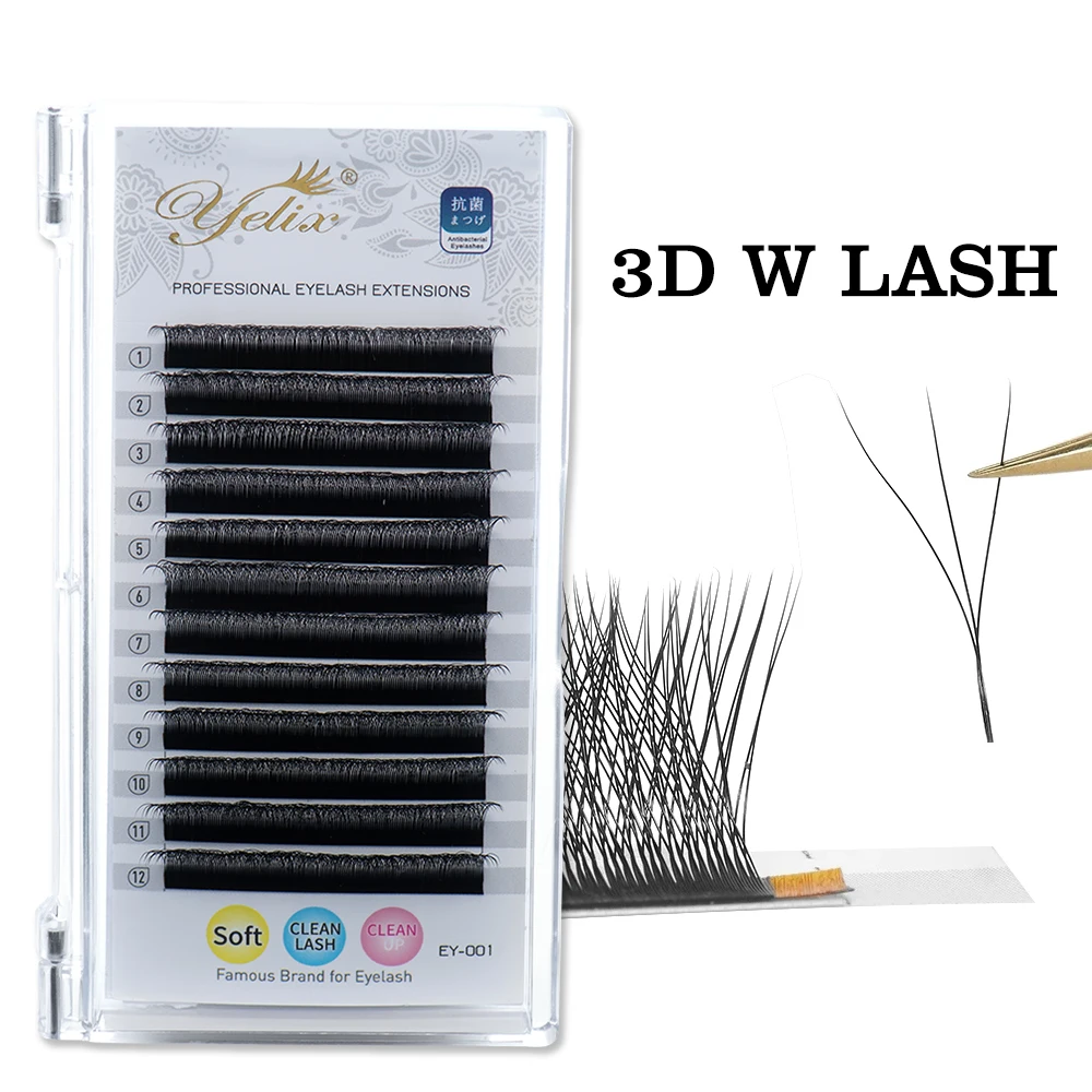 Yelix 10 Cases 3D-W Eyelash Extension Lightweight Soft Individual Eyelash Premade Volume Fan Eyelashes Natural Look Makeup Tools