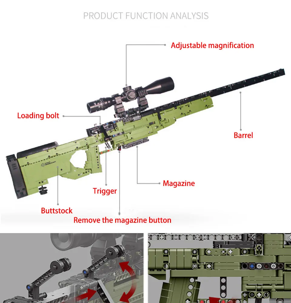 Military Technic Real Weapons AWM Sniper Rifle Bullet Guns Building Blocks Model King Outdoor Games Kids Toys For Boys Gifts