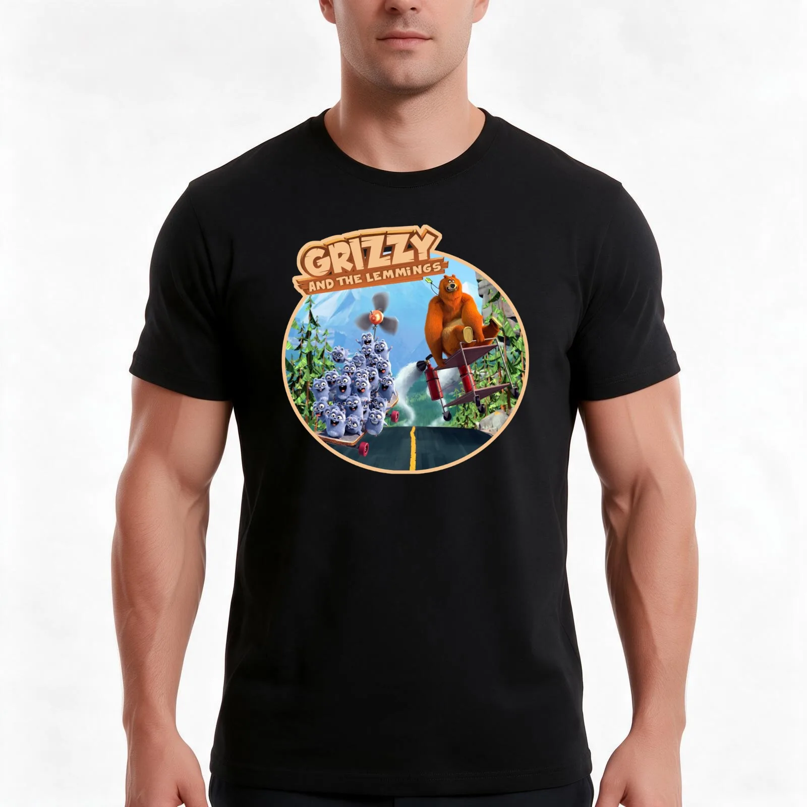 grizzy and the lemmings T-Shirt, Summer Casual Cotton Tee, Oversized Streetwear Tops, Vintage Graphic Print, Unisex Men Women