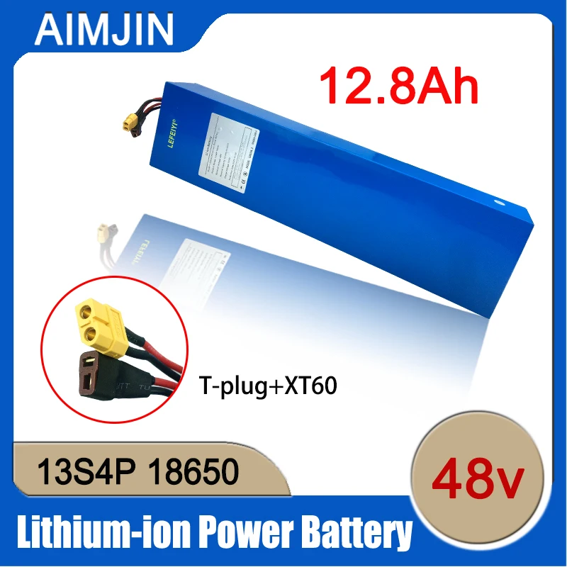 

48V Lithium ion Rechargeable Battery Pack 12.8Ah 13S4P Built-in High-power Balanced BMS 0-800W Electric Bicycle Scooter Battery