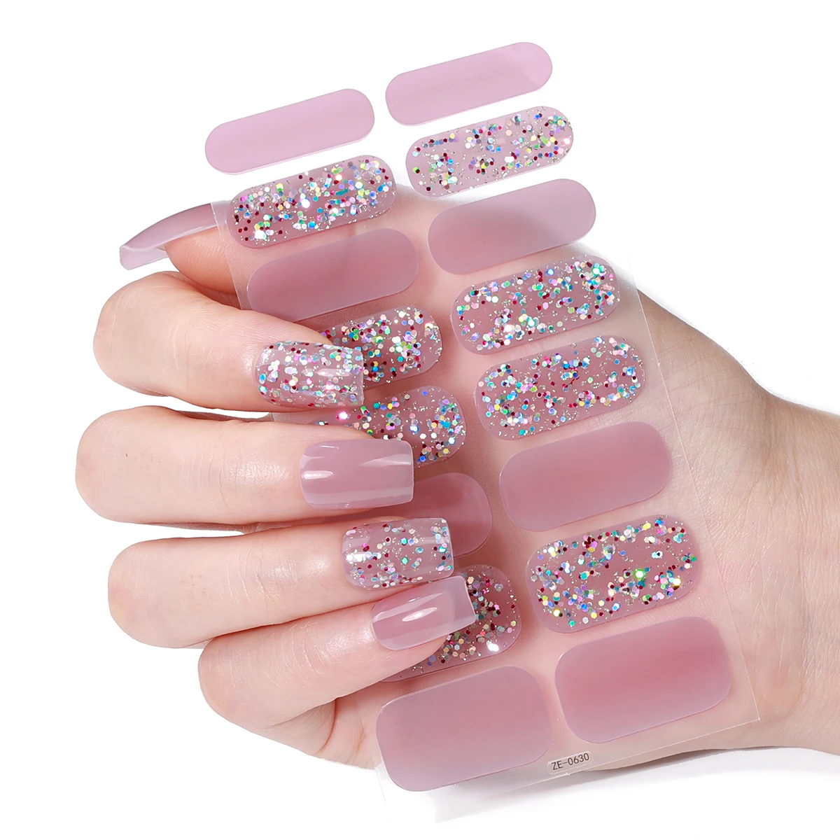 16Tips DIY Baking-Free Nail Stickers Glitter Gradient Nail Patch Full Cover Adhesive Nail Wraps Manicures Decoration Decal