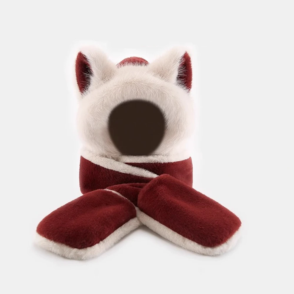 Winter Women's One-Piece Plush Hat Scarf, Cycling Warm Ear Protection Hat, Cute Ski Hat, Suitable For Keep Warm In Winter
