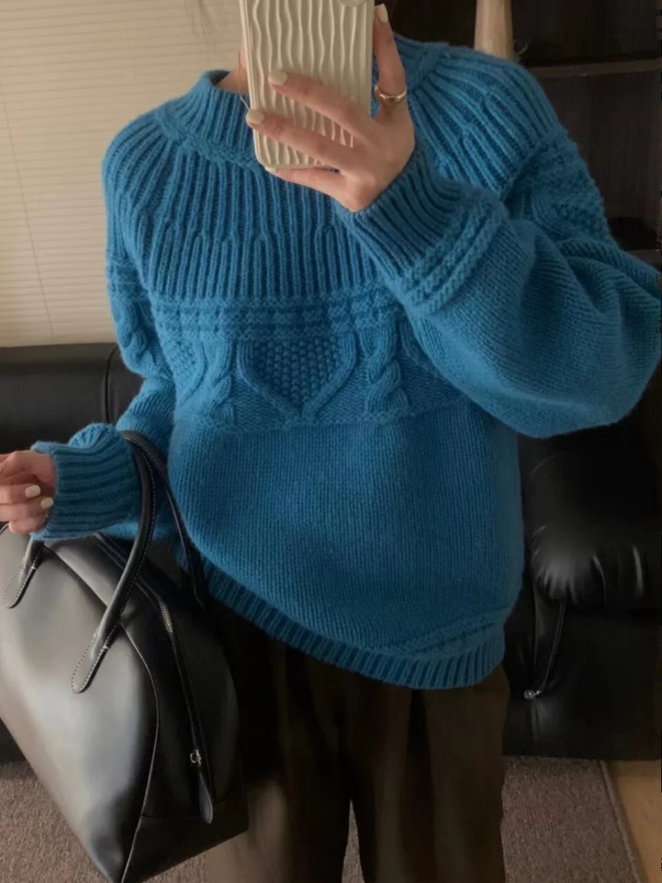 두꺼운 니트 스웨터 여성 빈티지 라운드 넥 느슨한 캐주얼 가을 겨울 패션 홍콩 스타일 스웨터 트렌디 코튼 블렌드