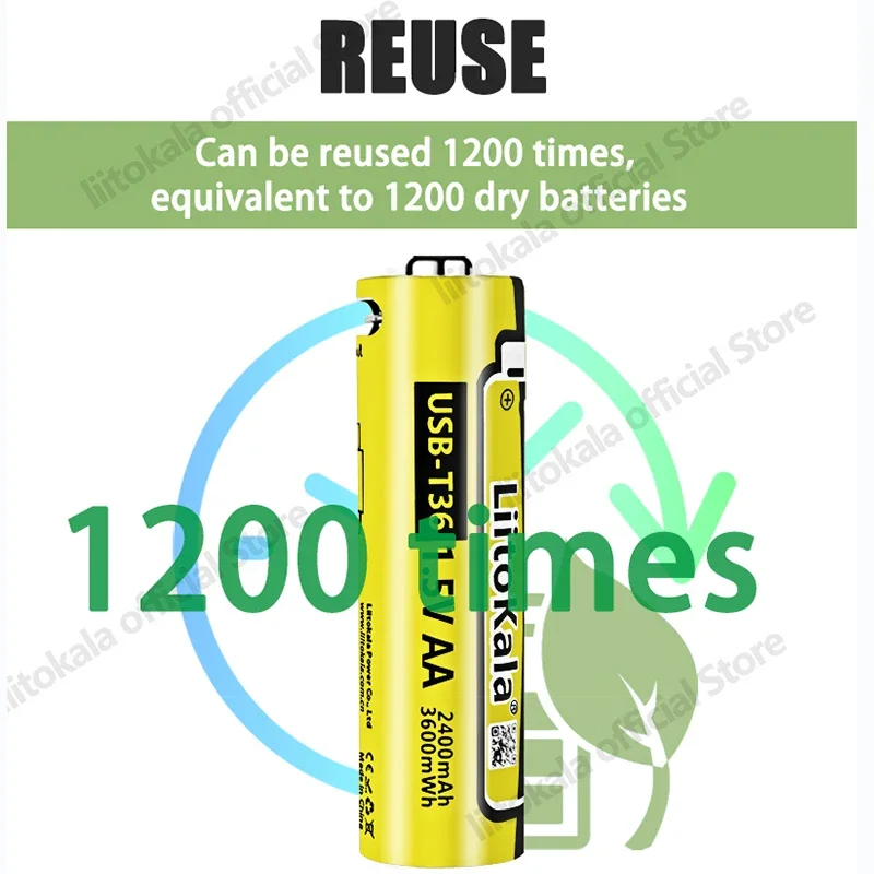 1-20pcs LiitoKala USB-T36 1.5V 3600mWh USB Lithium Battery AA Rechargeable Batteries for Camera Toys Mouse