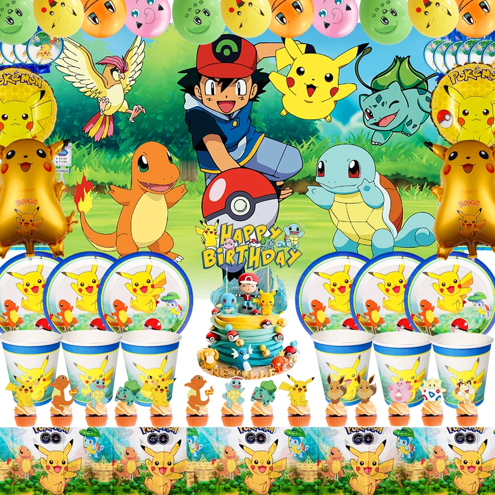 Theme Pokemon Pikachu Birthday Party Decoration Boy Adult Fans Tableware Party Supplies Plate Cup Napkin Latex Ballon Toy Gifts