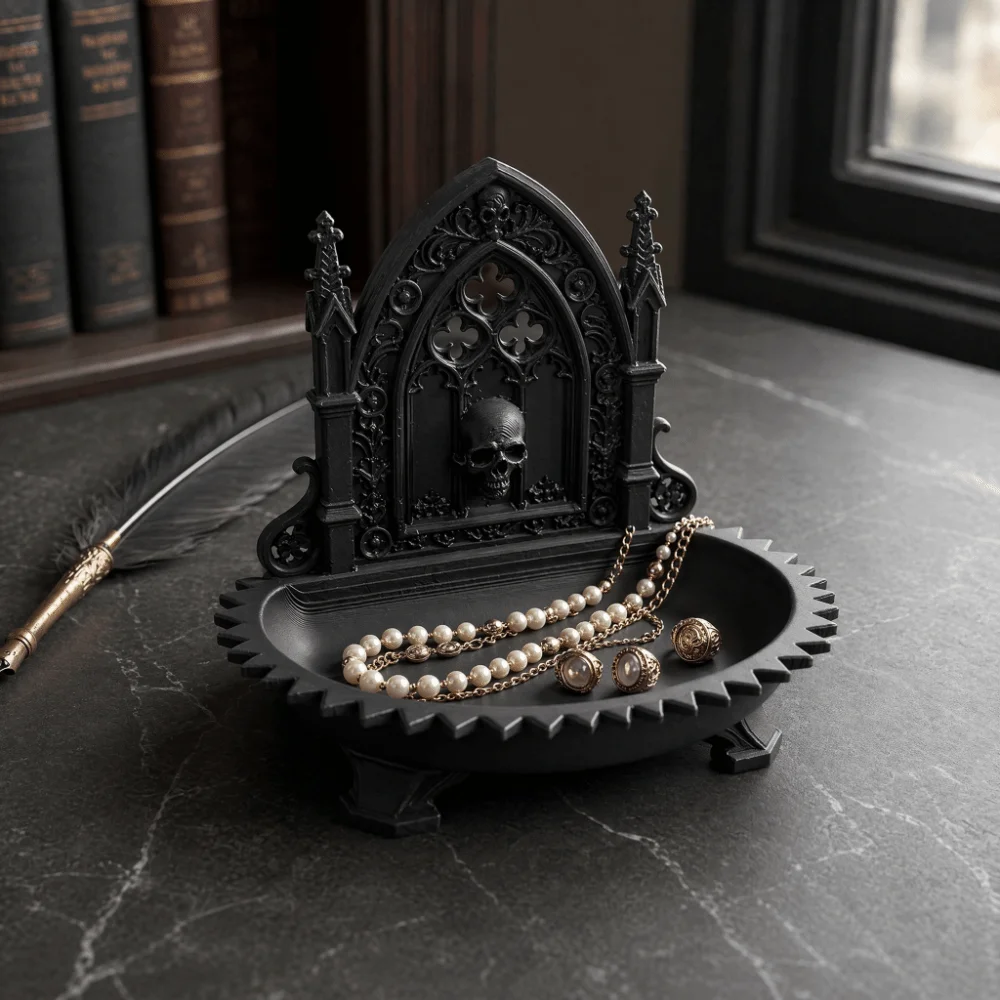 3D Carved Gothic Storage Organizer Tray Dark Retro Elegant Desktop Decoration Multifunctional Skull Design Jewelry Display Tray