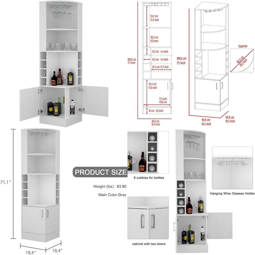 خزانة بار النبيذ على طراز المزرعة باللون الأبيض مع رفوف تخزين ومكعبات للزجاجات والمشروبات #1