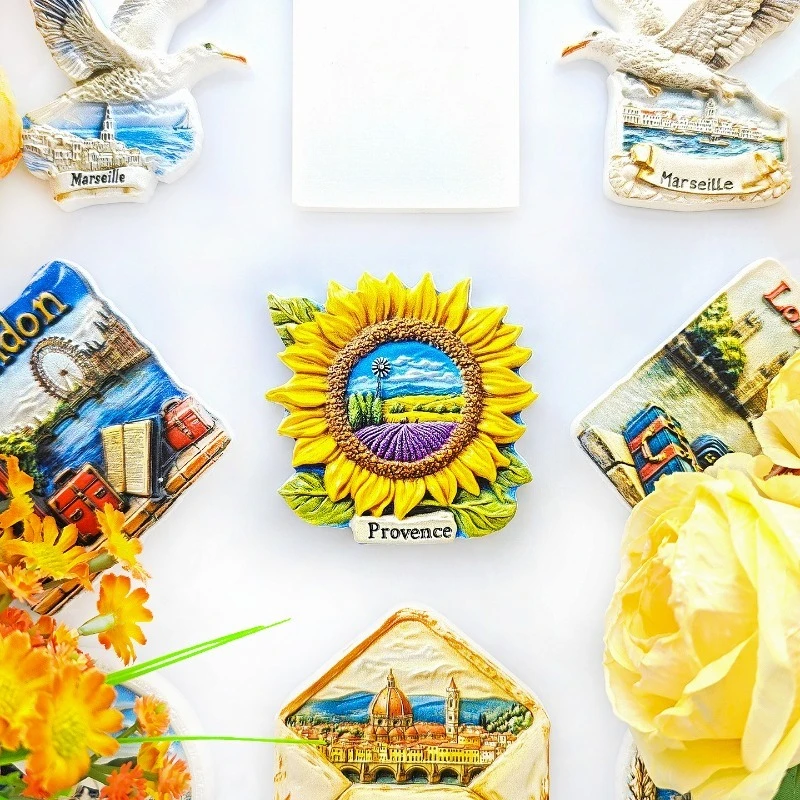 Provence Sunflower Fridge Magnet - 3D French Countryside Souvenir Van Gogh Inspired Decor Unique Europe Gift with Strong Magnet