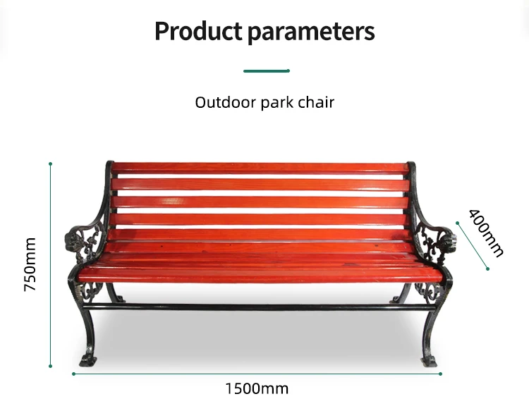 Rustic Red Antique Style Cast Iron And Wood Garden Bench Ornate Metalwork Outdoor Seat for Patio Porch Yard
