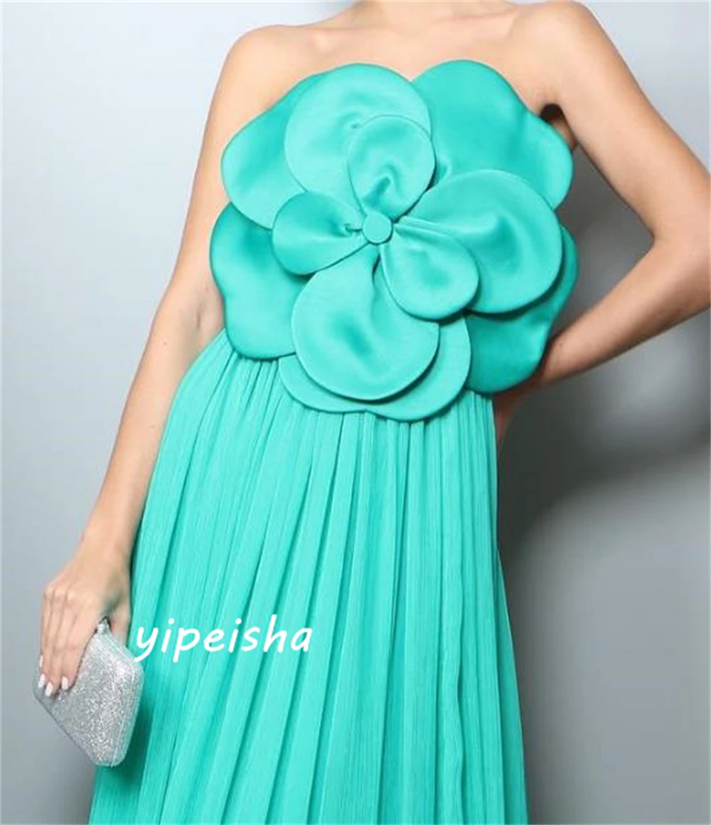 Customized  Fashion High Quality Strapless Ball Gown Quinceanera  Flower Draped Floor Length Skirts Chiffon Evening فساتين