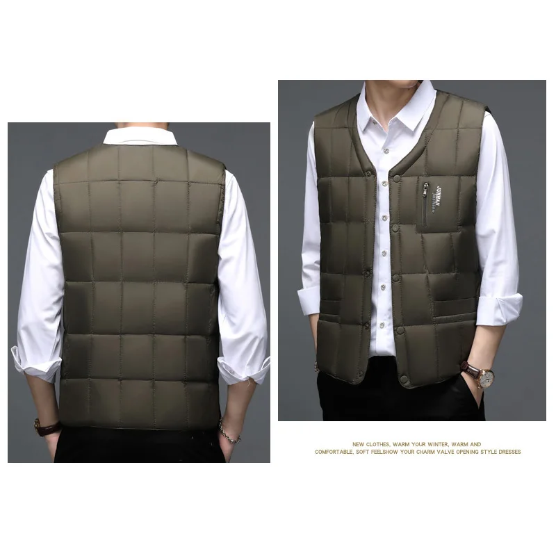 Heren Winter Warm Mouwloos V-hals Knop Lichtgewicht Vest Casual Tops Vest Ultralicht Katoenen Donsvest Jas