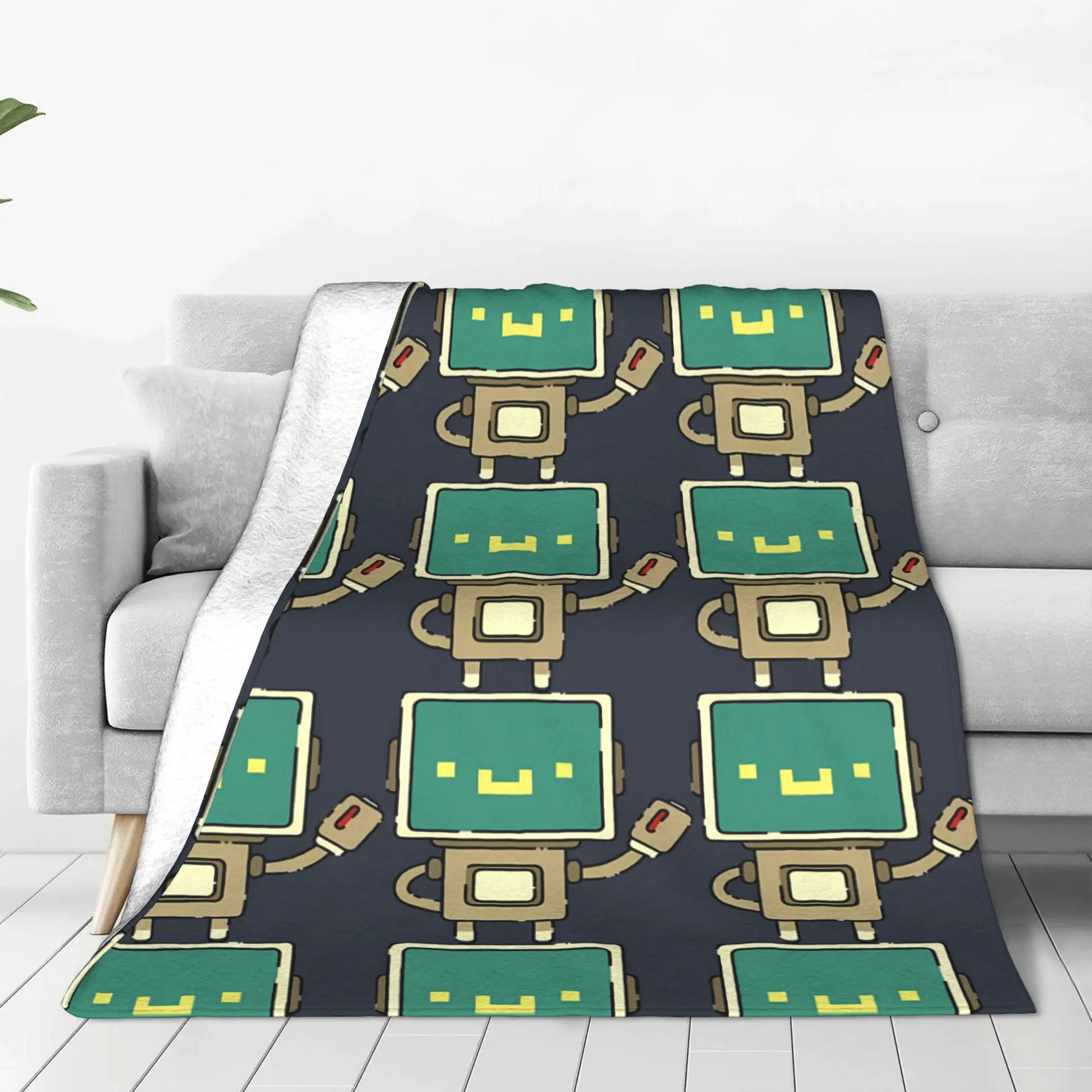 1PC Home Cute Room Decor Robot Blanket Throw Blanket Enter the Gungeon Novelty Warm Blanket All Season