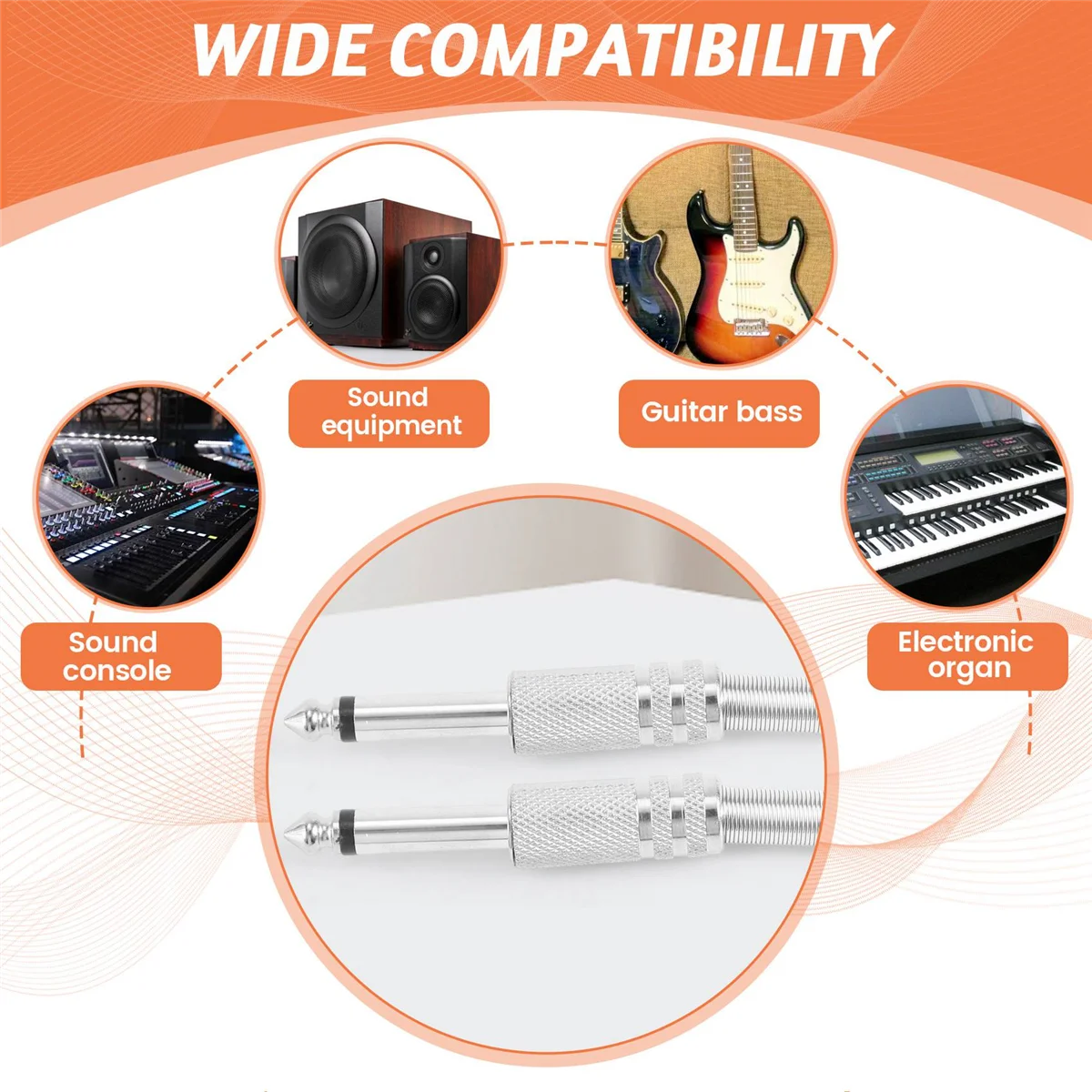 6.35mm Mono Amplifier Plug 1/4Inch Male Mono Monaural Jack Audio Cable Connector Plug Microphone Audio Connectors 10Pcs