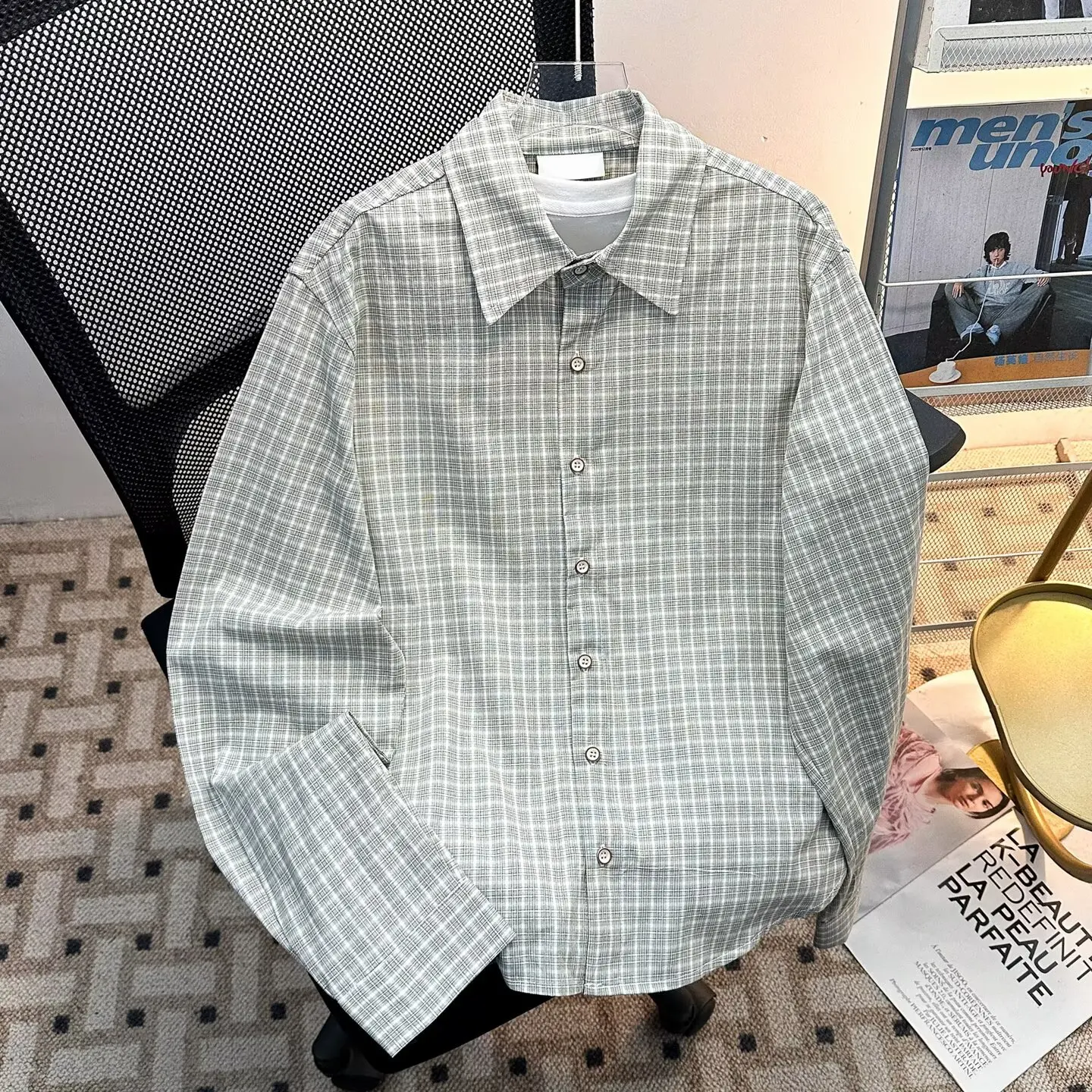 

Мужская рубашка в клетку большого размера для осени и зимы, с длинным рукавом, отложным воротником, повседневная, в университетском стиле, дышащая, из полиэфирного волокна