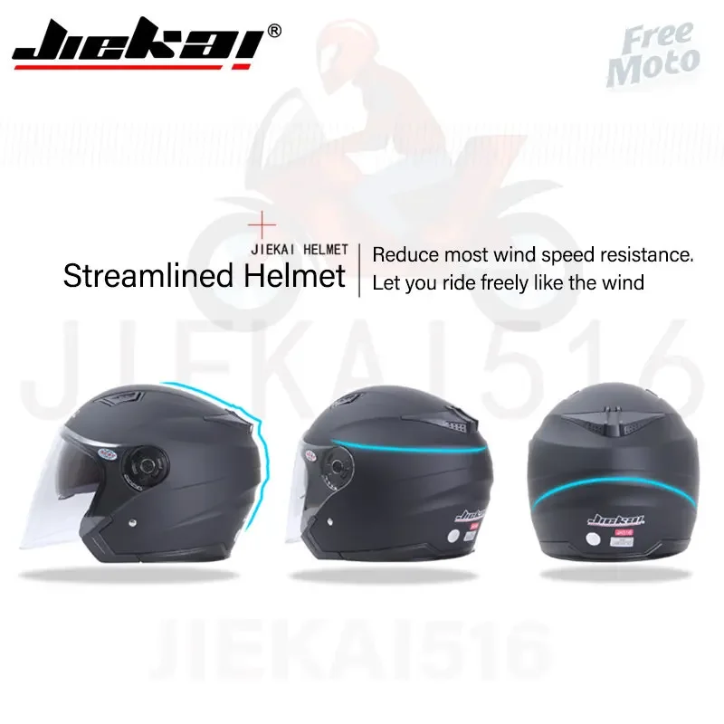 JIEKAI-Demi-casque de moto pour hommes, lentille de tourisme, scooter, motocross