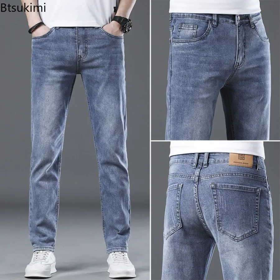 2024 New Y2K Men's Jeans Fashion Korean Style Elastic Slim Fit Straight Leg Pants Youth Casual Versatile Denim Trouser Men Pants