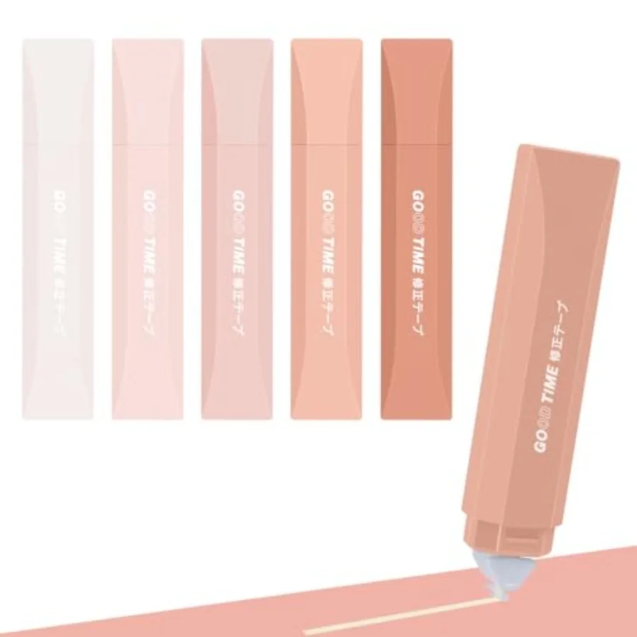 Cinta correctora beige degradada de 5 piezas, núcleo de color crema, 0,19 pulgadas x 19,6 pies, cinta blanca de extracción suave, aplicador estético