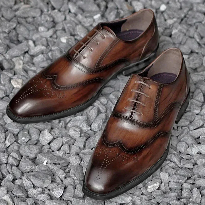 Luxury Boy Wedding Shoes Men Dress Leather Church Shoes Wine Red Burgundy Oxfords Social Gents Suit Casual Business Party Shoes