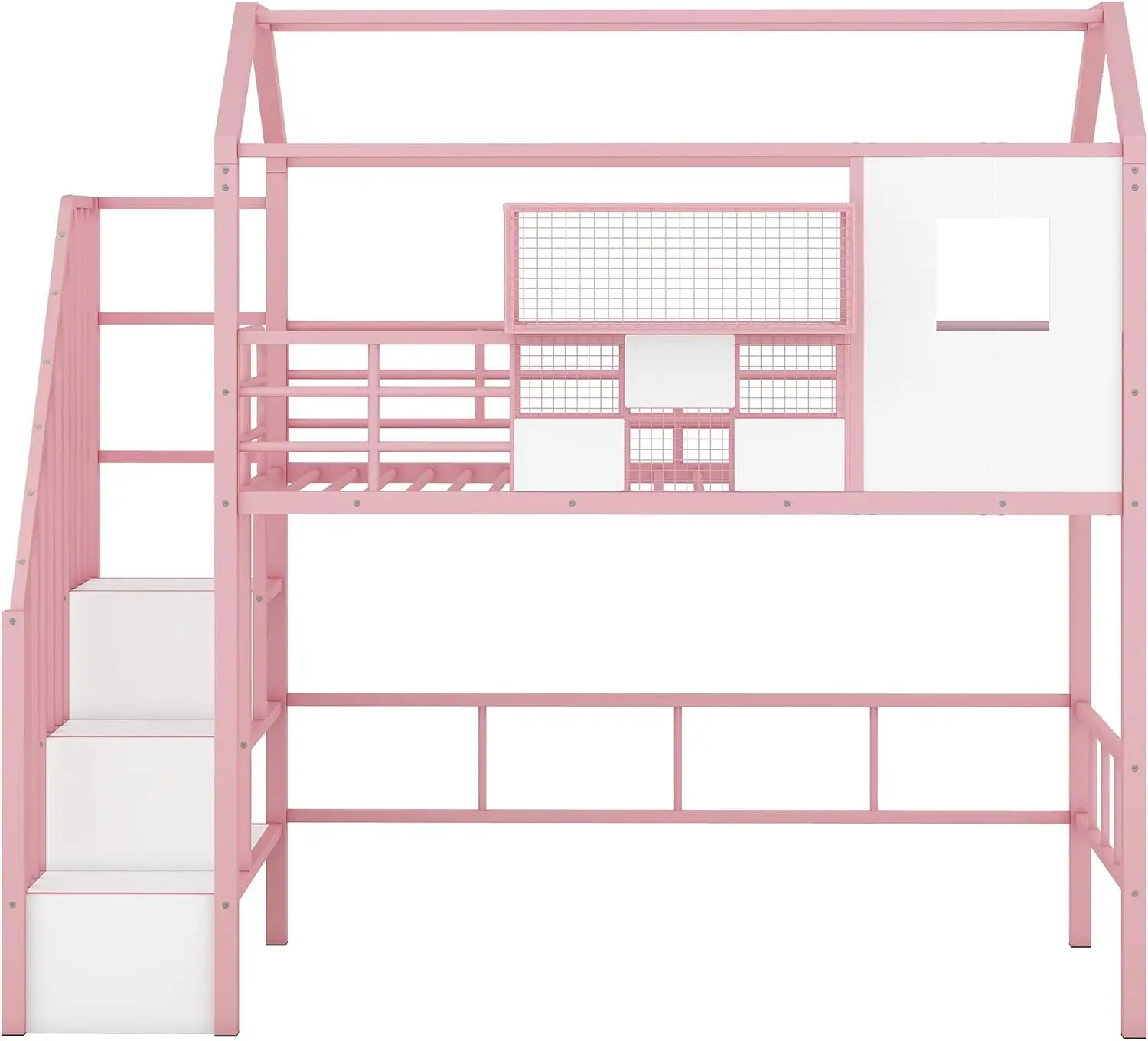 Harper & Bright Designs House Loft Bed With Stairs, Metal Twin Loft Bed Frame With Roof And A Storage Box, Modern Style