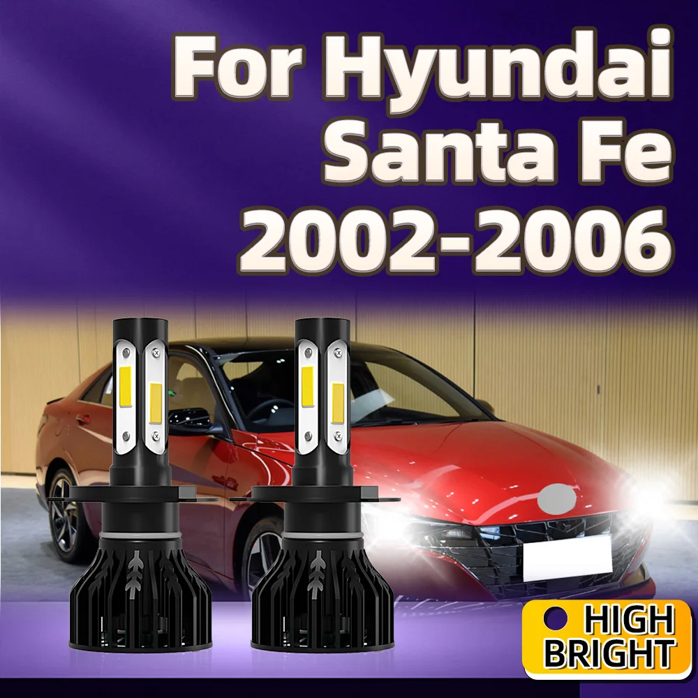 

2Pcs 6000K H4 Led Lamp 30000LM Car Headlight 4Side Chip Light For Hyundai Santa Fe 2002 2003 2004 2005 2006