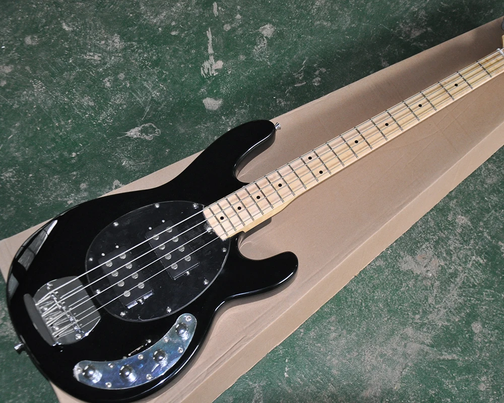 4 Strings Black Electric Bass Guitar with Two Pickups,Maple Fretboard,Black Pickguard