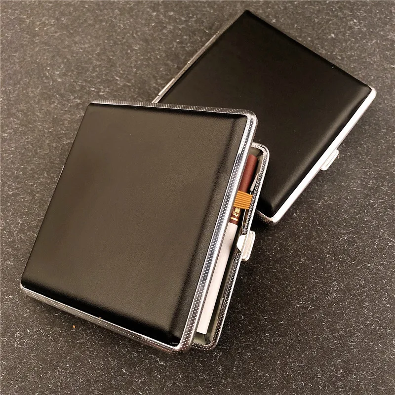 

2pcst Leather Cigarette Case 20 Sticks Metal Cigar Holder Gift for Men Women Smoking Accessories Storage Box Travel Pocket
