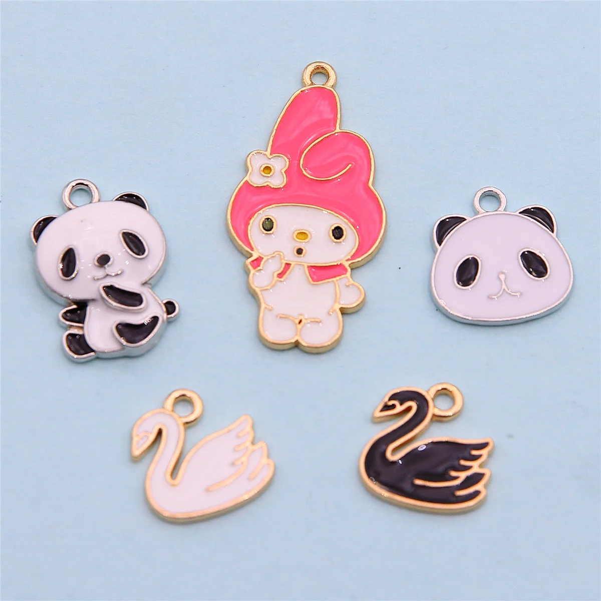 

10pcs Colorful Animal Enamel Pendant Panda/Rabbit/Swan/Pendant Suitable for Jewelry Making Earrings Necklace Pendant Accessories