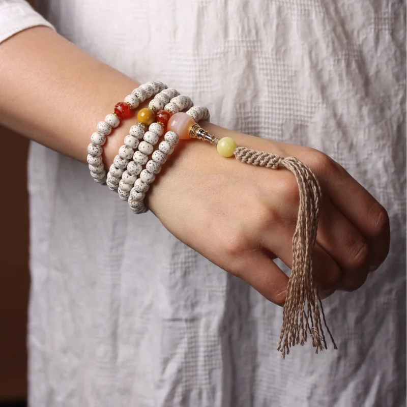 Smooth White Moon Bodhi Seed Multi-Circle High-Density Men And Women Buddhist Bead Necklace Bracelet