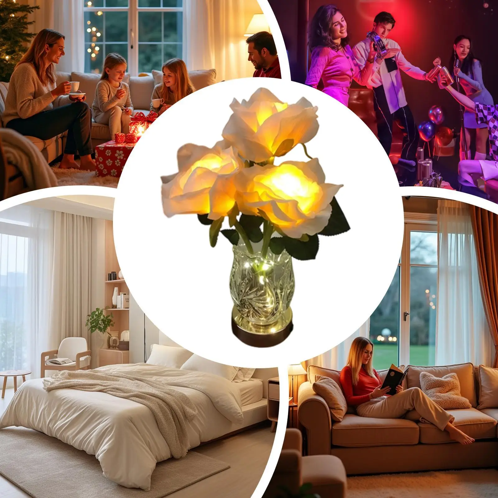 Flower Table Lamp Color Changing Cordless LED Rose Lamp Dinner Decor Flower LED Night Lights for Bedside Bedrooms Nursery Living