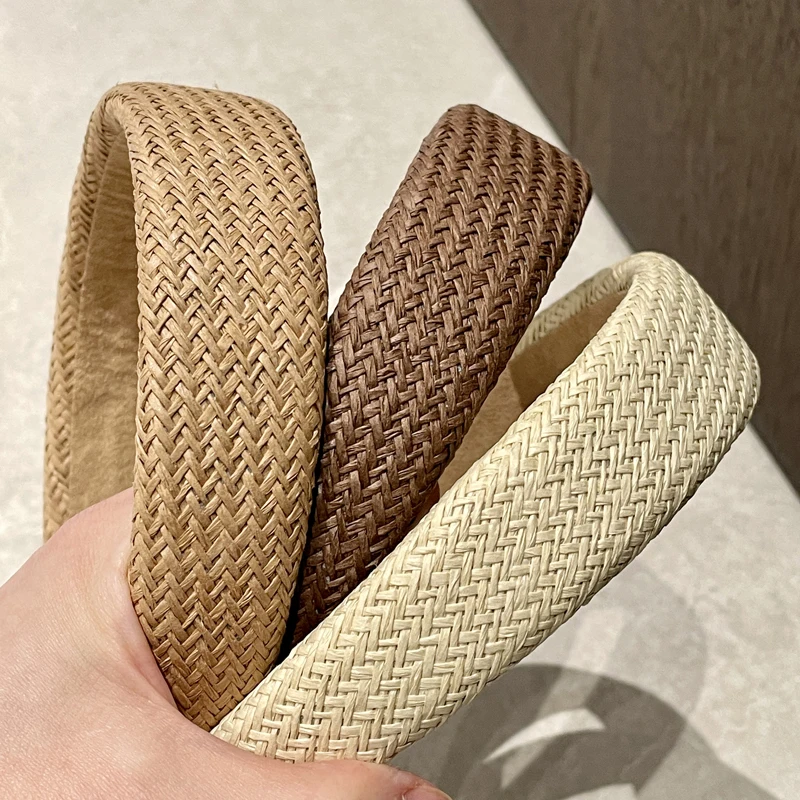 Bastgras-Stirnband, breites Kreuz, geflochtenes Haarband, einfarbig, Urlaubs-Stirnbänder, einfacher täglicher Damen-Haarschmuck – Detail 5