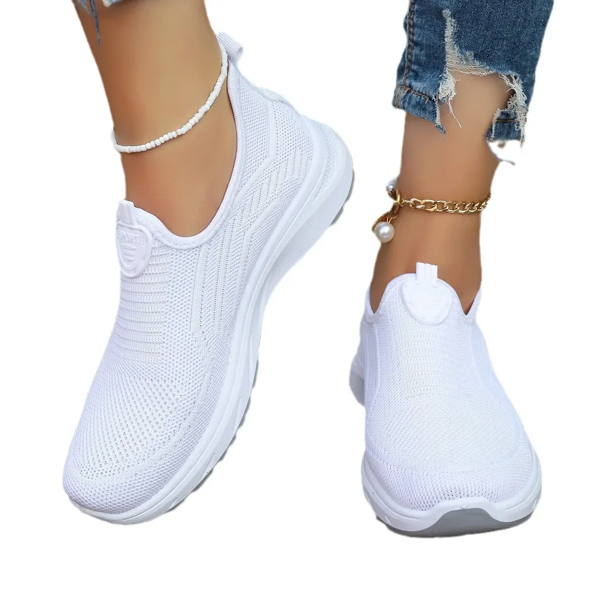 2024 New Summer Mesh Breathable Large Women\'s Casual Shoes Soft Sole Lightweight Women\'s One Step Single Step Shoes