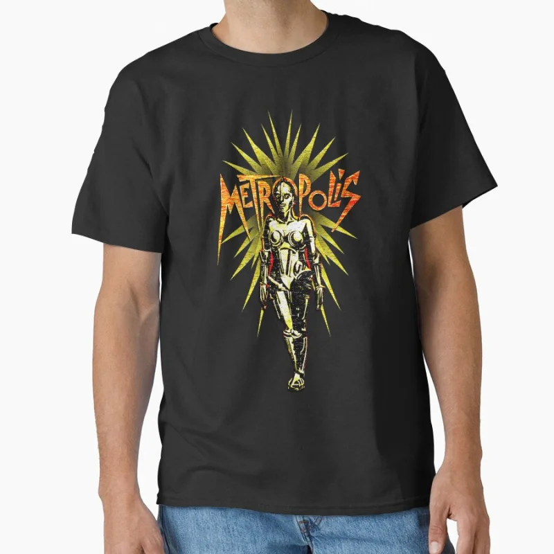 

Retro sci fi Metropolis Maria Fritz Lang Movie germany cinema Short-sleeve crewneck T-shirt large size Adult Tops S-6xl