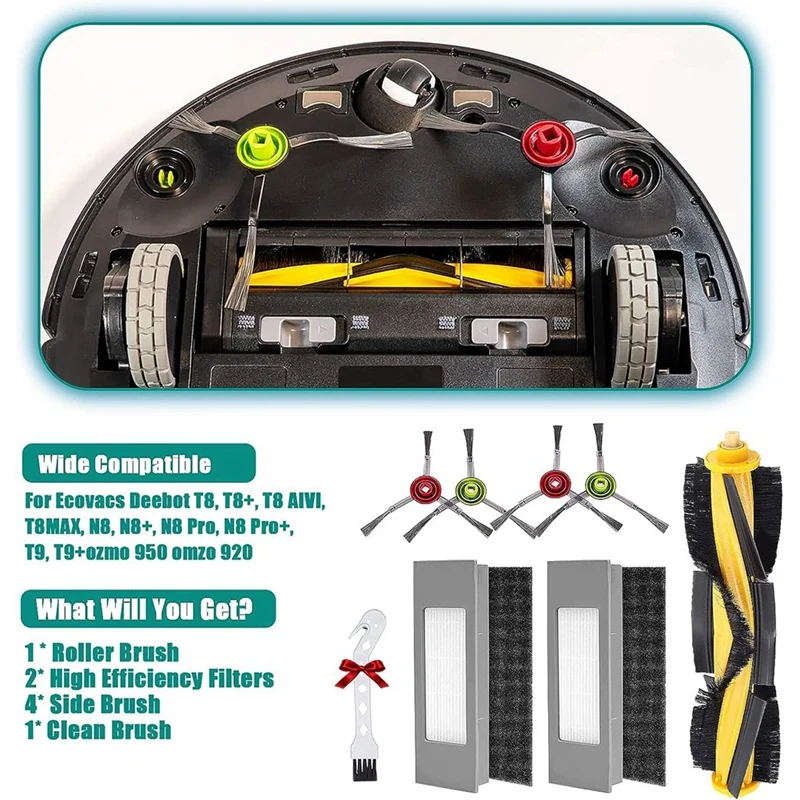 قطع غيار مكنسة كهربائية روبوت ، ملحقات لـ ecovacdeebot T9 ، T9 + ، T8 + ، T8 + ، T8 + ، tmax ، N8 ، 1500 ، N7