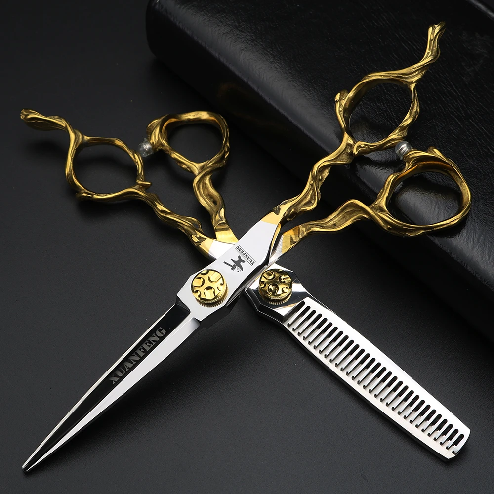 XUANFENG 6 inch imitation branch silver hair scissors 440C steel barber cutting scissors and Thinning Scissors