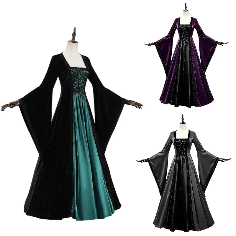 Halloween Gotisches Viktorianisches Kleid Mittelalterliches Cosplay-Kostüm Langarm-Kleider für Frauen Karnevalsparty Hofball Rollenspiel-Outfit