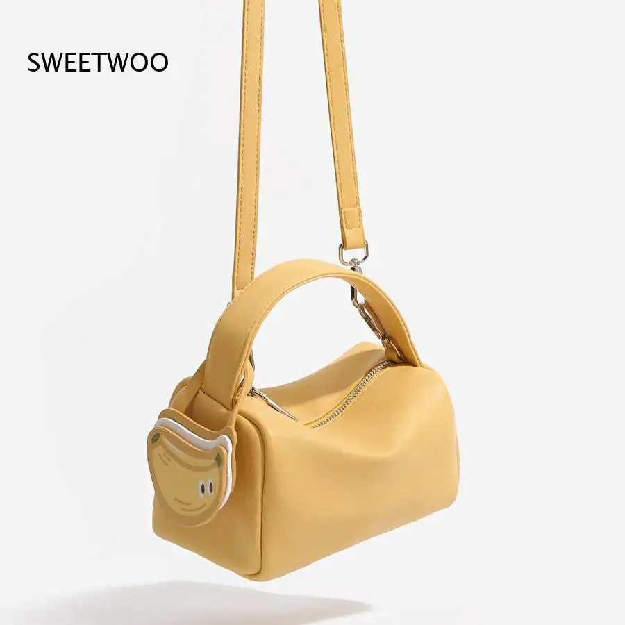 Cute Cartoon Fruit Mini Top Handle Bag Cherry Apple Banana Decor Pendant Pebble Faux Leather Small Zipper Handheld Purse view 2